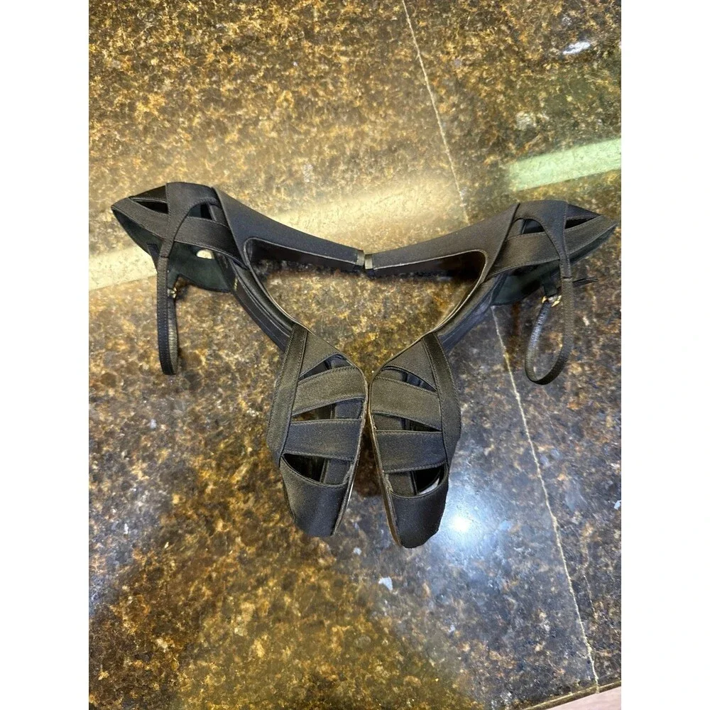 Vintage Fendi Black Satin Sandals Size 37 EU 6 1/2 US GUC - Picture 7 of 12